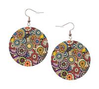 Pendientes redondos de cuero con diseño de círculos étnicos, accesorios diarios, para trabajar en el trabajo, moda para mujer, talla única, Cuero sintético