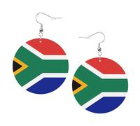 Pendientes redondos de cuero con imagen de la bandera de Sudáfrica, elegantes y hermosos, ligeros, colgantes para mujeres y niñas