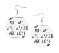 Pendientes redondos de cuero con texto en inglés "Not All Who Wander Are Lost", accesorios diarios para trabajar en el trabajo, moda para mujer, talla única, Cuero sintético