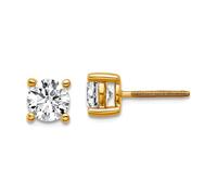 Pendientes redondos de oro amarillo de 18 quilates con diamante cultivado en laboratorio VS+ F+ de 4 puntas redondas, peso pesado, regalo de joyería para mamá, talla única, Diamante Gema Metal