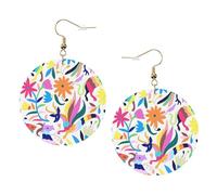 Pendientes redondos de piel con diseño de animales otomíes mexicanos, color para el día de San Valentín, festivales, actividades, moda para mujer, talla única, Cuero sintético