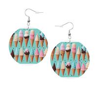 Pendientes redondos de piel con diseño de conos de helado, de doble cara, con ganchos chapados en plata 925, talla única, plata de ley, piedra dorada, talla única, plata de ley, piedra dorada, One