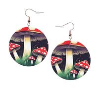 Pendientes redondos de piel con diseño de hongos mágicos, color para el día de San Valentín, festivales, actividades, moda para mujer, talla única, Cuero sintético