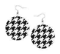 Pendientes redondos de piel negra con diseño de pata de gallo, color negro, para el día de San Valentín, festivales, actividades, moda para mujer, talla única, Cuero sintético