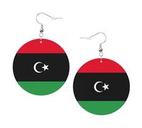 Pendientes redondos de piel sintética, aretes de moda, bonitos aretes colgantes con estampado de bandera de Libia