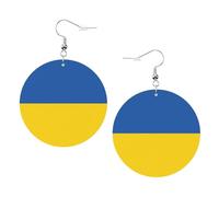 Pendientes redondos de piel sintética, aretes de moda, bonitos aretes colgantes con estampado de bandera de Ucrania