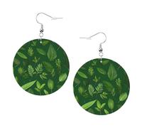 Pendientes redondos de piel sintética, aretes de moda, bonitos aretes colgantes con estampado de hojas de plantas y hierbas