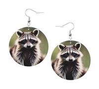 Pendientes redondos de piel sintética, aretes de moda, bonitos aretes colgantes con estampado de mapache