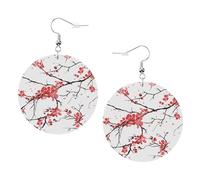 Pendientes redondos de piel sintética, aretes de moda, bonitos y delicados aretes colgantes con estampado de flores de cerezo