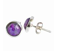 Pendientes redondos de plata de ley 925 con piedra natal de 10 mm para mujeres y niñas, ónix/turquesa/piedra lunar/malaquita/ojo de tigre/piedra solar/granate/coral/larimar/crisoprasa/rutilo dorado