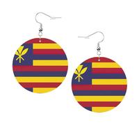 Pendientes redondos estampados con la bandera del Reino de Hawái para mujer, 1 par de aretes perforados de cuero ligero, joyería de moda para mujeres y niñas, One Size, Poliéster