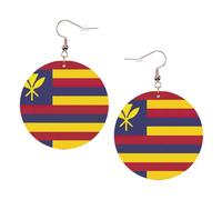 Pendientes redondos estampados con la bandera del Reino de Hawái para mujer, 1 par de aretes perforados de cuero ligero, joyería de moda para mujeres y niñas, One Size, Poliéster