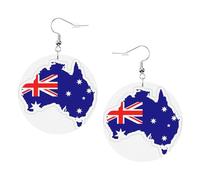 Pendientes redondos impresos con mapa de la bandera australiana para mujer, 1 par de aretes perforados de cuero ligero, joyería de moda para mujeres y niñas, One Size, Poliéster