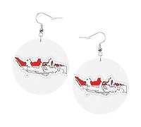 Pendientes redondos impresos con mapa de la bandera de Indonesia para mujer, 1 par de aretes perforados de cuero ligero, joyería de moda para mujeres y niñas, One Size, Poliéster