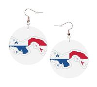 Pendientes redondos impresos con mapa de la bandera de Panamá para mujer, 1 par de aretes perforados de cuero ligero, joyería de moda para mujeres y niñas, One Size, Poliéster