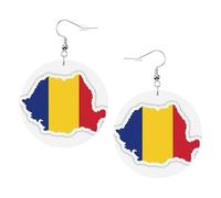 Pendientes redondos impresos con mapa de la bandera de Rumania para mujer, 1 par de aretes perforados de cuero ligero, joyería de moda para mujeres y niñas, One Size, Poliéster