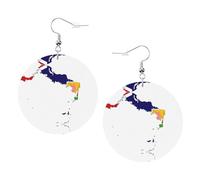 Pendientes redondos impresos con mapa de la bandera de Tci para mujer, 1 par de aretes perforados de cuero ligero, joyería de moda para mujeres y niñas, One Size, Poliéster