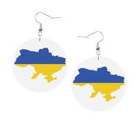 Pendientes redondos impresos con mapa de la bandera de Ucrania para mujer, 1 par de aretes perforados de cuero ligero, joyería de moda para mujeres y niñas, One Size, Poliéster