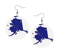 Pendientes redondos impresos con mapa de la bandera del estado de Alaska para mujer, 1 par de aretes perforados de cuero ligero, joyería de moda para mujeres y niñas, One Size, Poliéster