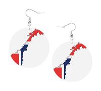 Pendientes redondos impresos con mapa de la bandera noruega para mujer, 1 par de aretes perforados de cuero ligero, joyería de moda para mujeres y niñas, One Size, Poliéster