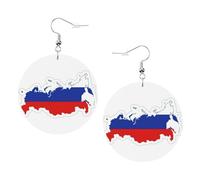 Pendientes redondos impresos con mapa de la bandera rusa para mujer, 1 par de aretes perforados de cuero ligero, joyería de moda para mujeres y niñas, One Size, Poliéster