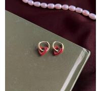 Pendientes retro de aceite goteando rojo burdeos para estilo francés con diseño geométrico de gota y postes de plata 925 para una experiencia de uso delicada (R)