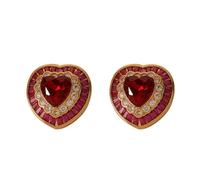 Pendientes retro de diamantes rojos en forma de corazón, lujosos y modernos, personalizados y versátiles para mujer, Metal, Circonia cúbica