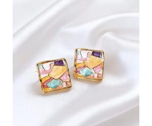 Pendientes retro de mosaico francés - Bloque de color geométrico de y cuadrado, adecuados para boda, festival, uso diario - Regalo moderno multicolor para un estilo versátil todo el año