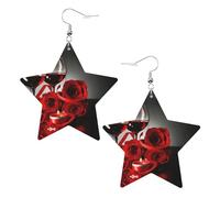 Pendientes románticos de rosa roja y vino para mujer, aretes colgantes celestiales, joyería en forma de estrella para una versatilidad, One Size, Cuero