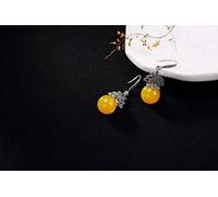 Pendientes S925 Jade de Plata Esterlina,Granada,Rojo,Corindón,Cuentas de Concha Retro con Pendientes Femeninas,Jade Amarillo, GeRRiT