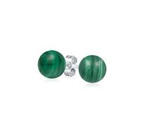 Pendientes Simples De Bola Redonda De Malaquita Verde De Piedra Preciosa Para Mujeres. Plata Esterlina .925 De 6MM