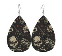 Pendientes Skull Music Rock Heavy Metal Death Black Pendientesde Piel Sintética Vintage Pendientescolgantes Decoración Aretes Colgantes Para Fiesta Mujeres Amantes