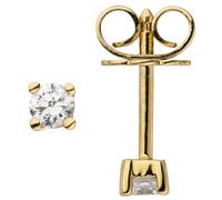Pendientes Solitario Con 2 Diamantes Brillantes, Oro Amarillo 585, Damas