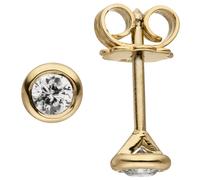 Pendientes Solitario Con 2 Diamantes Brillantes, Redondos 585 Oro Amarillo