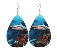 Pendientes Submarine Shark Coral Pendientesde Piel Sintética Doble Cara Aretes Colgantes Moda Pendientescolgantes Para Mujeres Fiesta Amantes