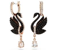 Pendientes Swan, Cisne, Negros, Baño tono oro rosa OS