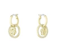 Pendientes tipo argolla para mujer de BOSS Jewelry en acero inoxidable con baño iónico de oro amarillo adornados con cristales, 1580821