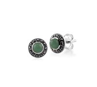 Pendientes Tipo Stud Plata Esterlina 925 Jade Verde y Marcasitas Halo