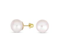 Pendientes Tradicionales Minimalistas Con Acento De CZ En Oro Real 10K De 8MM De Perla Cultivada De Agua Dulce Con Boton Para Mujeres Adolescentes Con Cierre De Rosca Piedra De Nacimiento En Junio