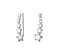 Pendientes trepadores de estrella fugaz celestial patriótica de EE. UU. para adolescentes y mujeres. Envolventes de plata esterlina .925