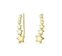 Pendientes trepadores de estrella fugaz celestial patriótica de EE. UU. para mujeres adolescentes, envolventes, chapados en oro de 14K, plata de ley .925