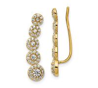 Pendientes trepadores de oreja de círculos de circonita cúbica de oro amarillo de 14 quilates para mujer