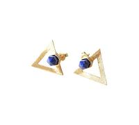 Pendientes Triangulo Oro Azul para Mujer - Pendientes de Diseño Geométrico Lapislázuli - Triángulo Azul Marino - Pendientes Boho/Hippie