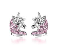 Pendientes Unicornio Plata De Ley 925 Pendientes de Perno Prisionero para Niño, Joyas Unicornio Regalos de Cumpleaños Para Mujeres Hija prisionero (Rosa)