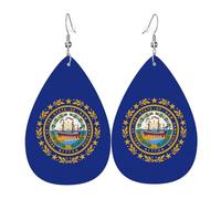 Pendientes únicos de piel con diseño de gota de agua, accesorios de joyería, diseño de bandera del estado de New Hampshire
