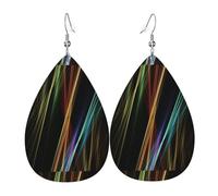 Pendientes únicos de piel con diseño de gota de agua, accesorios de joyería, líneas coloridas, impresión artística