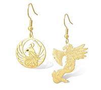 Pendientes vikingos de Fénix de acero inoxidable con hacha vikinga que se levantan de las cenizas fénix mitología nórdica regalos de joyería talla única (oro 2)