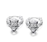 Pendientes vikingos de lobo vikingo de plata de ley 925, pendientes vikingos negros vintage para hombres y mujeres, joyas vikingas, regalos, Plata de ley, Sin piedra preciosa