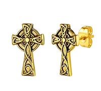 Pendientes Vikingos Trinidad Céltica Cruz Pendientes Vintages Hombres Aretes Stud Acero Inoxidable 316L Chapado en Oro 18K Joyerías Noruegas Germánicas para Cumpleaños Piercing de Orejas