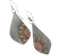 Pendientes vintage bohemios hechos a mano con forma de lágrima de girasol, joyería étnica para mujer, accesorio bohemio perfecto, talla única, Plata, Sin piedra preciosa